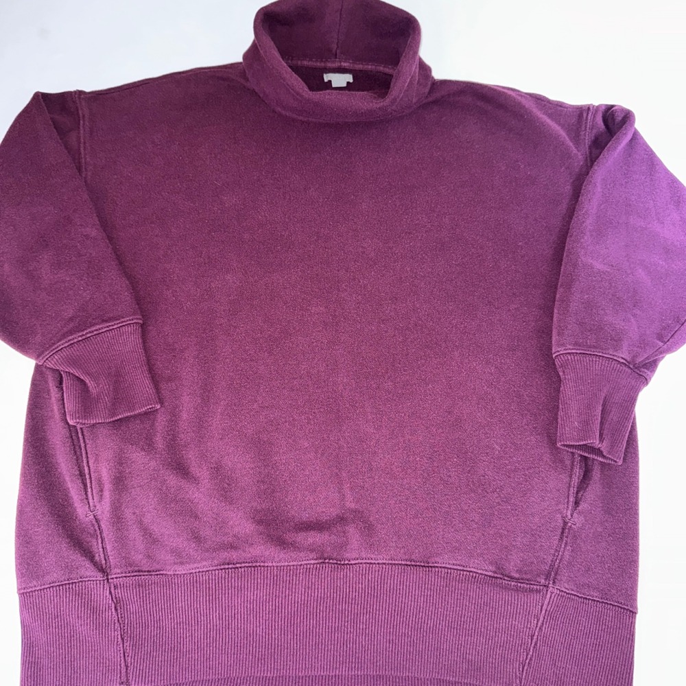 Aerie Womens Oversized Turtleneck Sweatshirt Plum Burgundy Side Pockets Medium